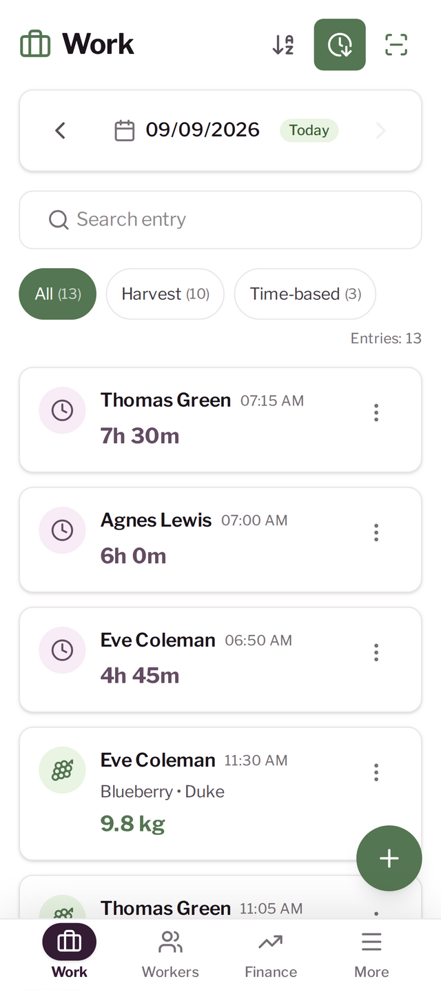 Harvest registration screen in the Harvest Wisely app